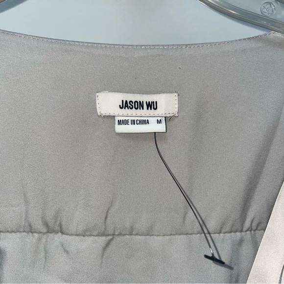 Jason Wu Satin Peplum Blouse M NWT | Puff Sleeve | Champagne Taupe Top Medium - Picture 5 of 8